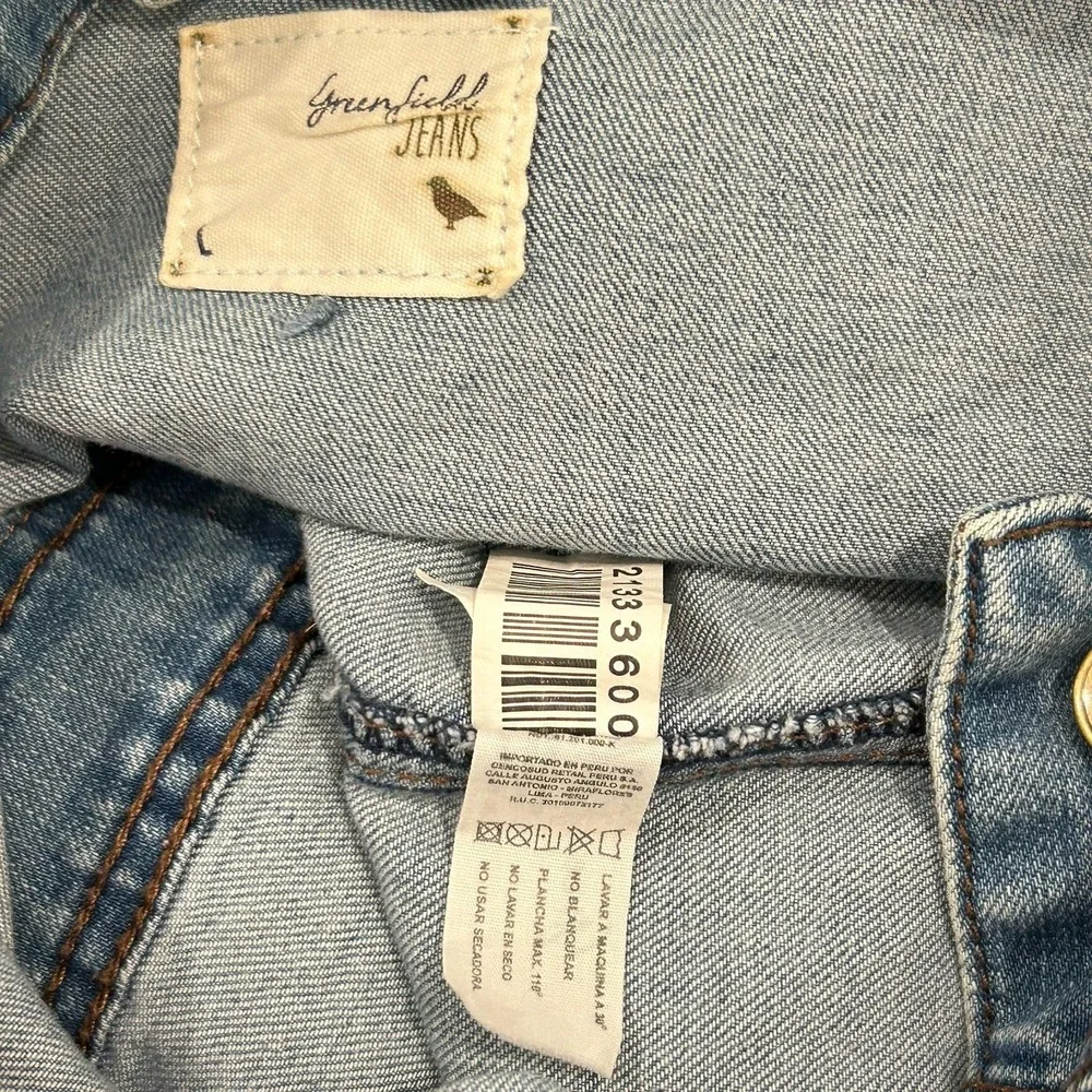 Greenfield Denim Jacket L Boho Festival Indie Western Embroidered Aztec Tassel‎